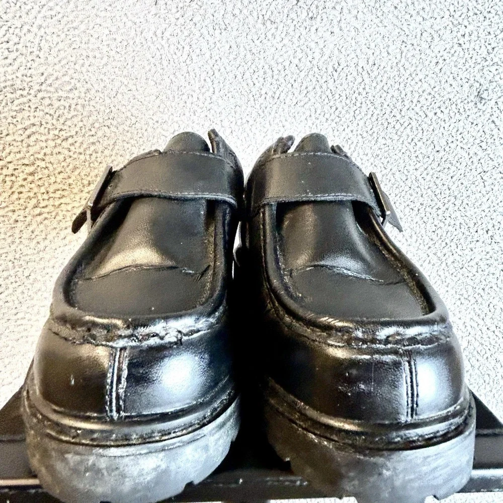 Vtg Y2k Lugz NY Boots Mens Size 5 Women's 6.5 Black Leather Strap Buckle Chunky